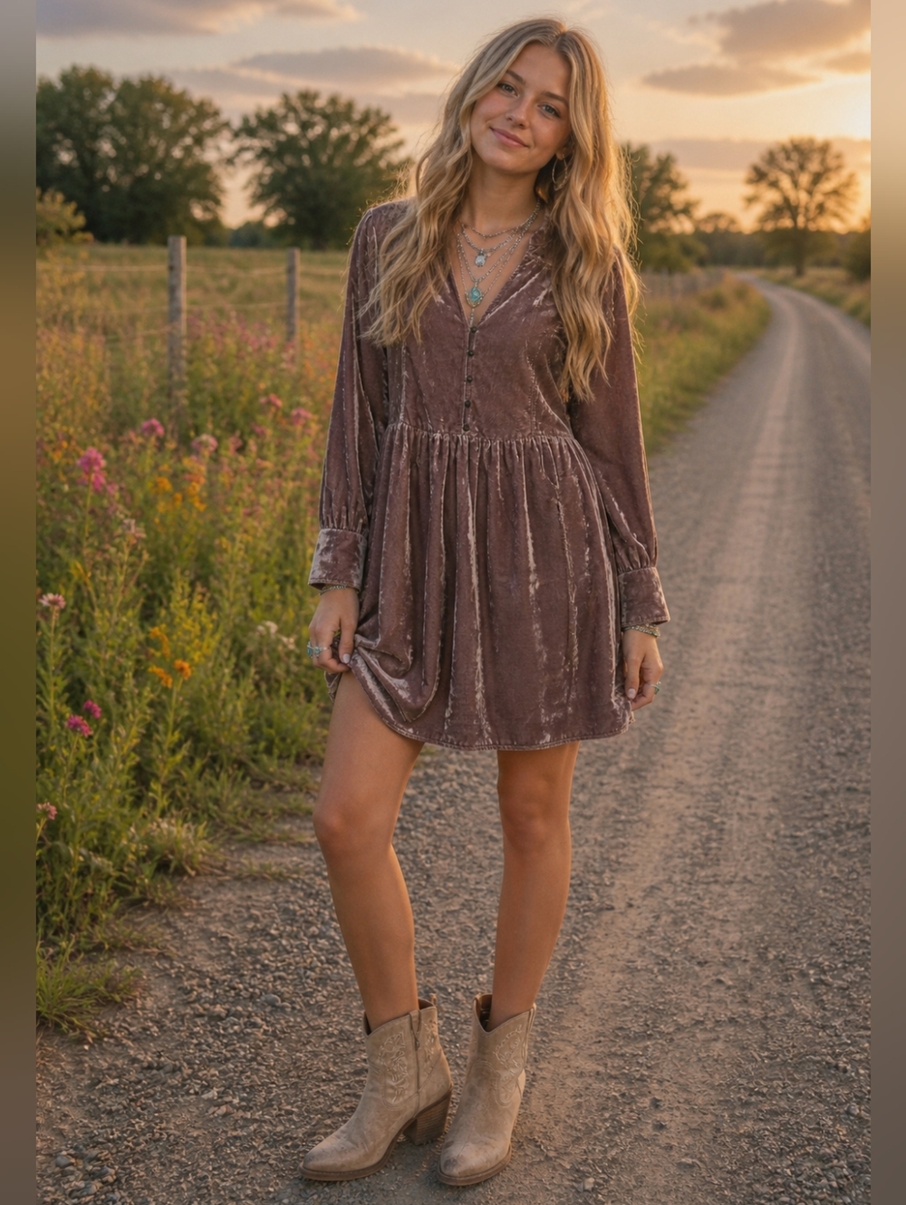 Anthropologie Holding Horses Velvet Mini Dress Babydoll Flowy Mauve Size SP